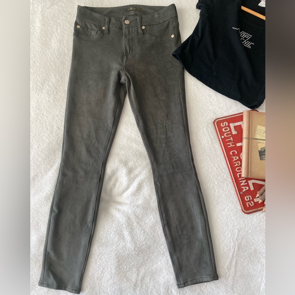 7 For All Mankind Gray Faux Suede Skinny Jeans Jeggings Size 26